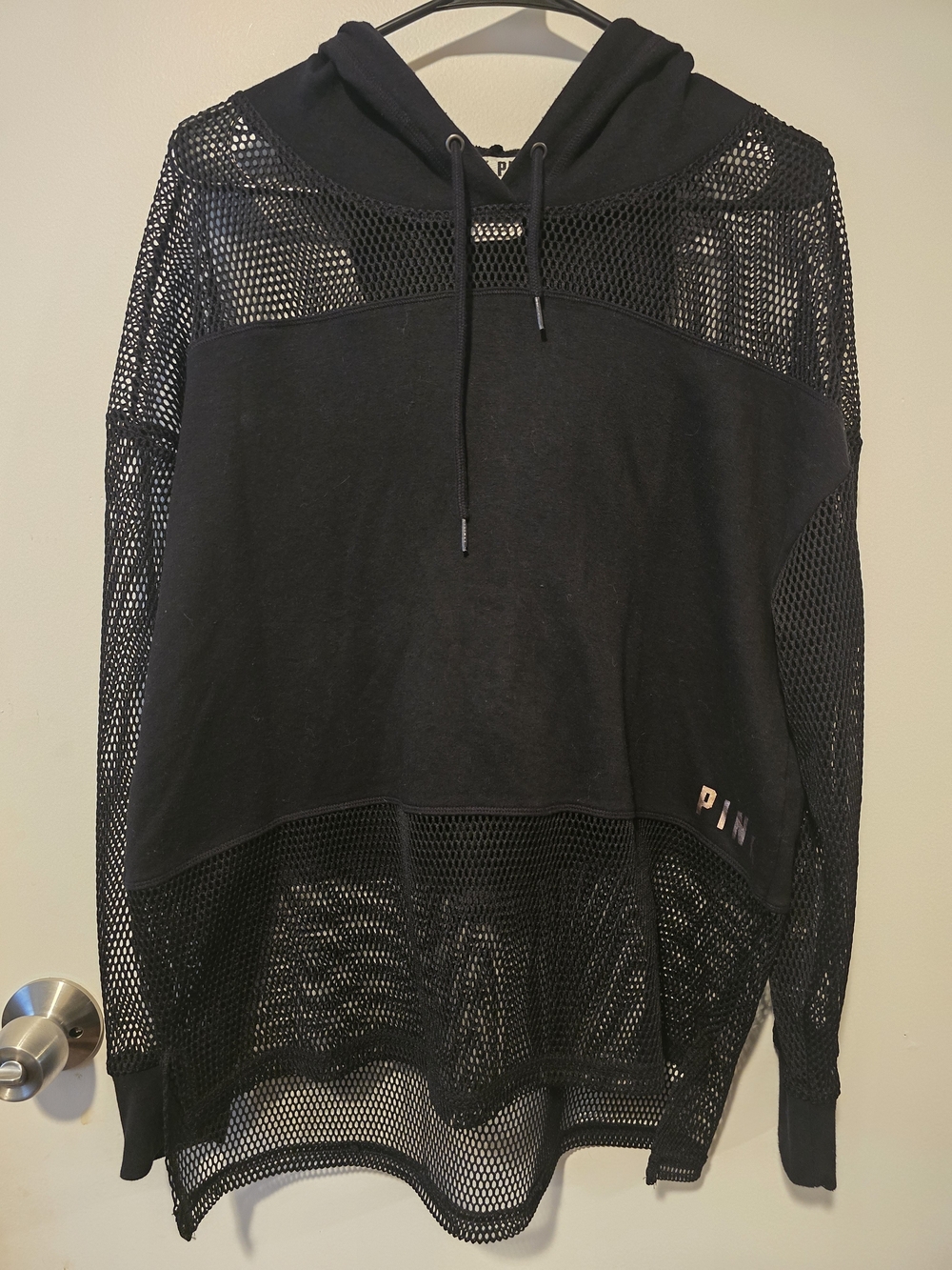 PINK Victoria's Secret Black Mesh Hoodie Sweater